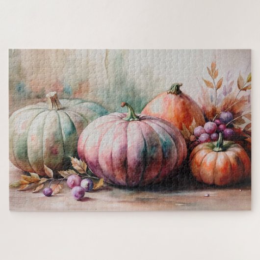 Pastel Pumpkins Wasserfarbe, Herbst Ernte Kunst Puzzle (Horizontal)