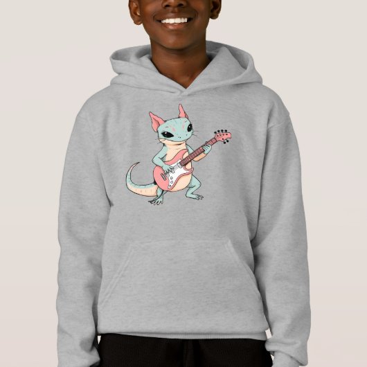 Pastel Punk Rock Axolotl Guitar Player Soft Grunge Hoodie (Vorderseite)