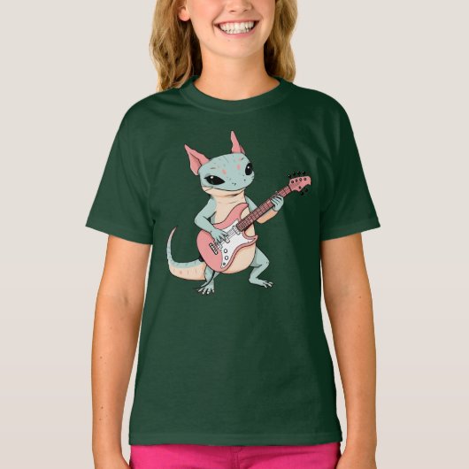 Pastel Punk Rock Axolotl Guitar Player Soft Grunge T-Shirt (Vorderseite)