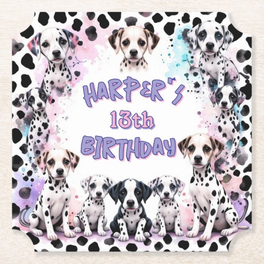 Pastel Purple Dalmatian Puppy Watercolor Birthday Untersetzer (Vorderseite)