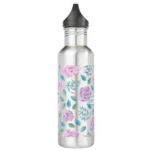 Pastel Purple Flowers Muster Monogram Trinkflasche (Links)