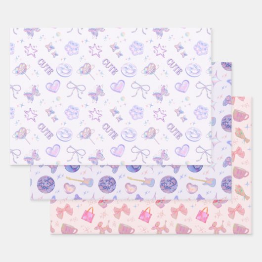 Pastel Purple Pink Y2K Aesthetic Kitsch Pattern Geschenkpapier Set (Set)