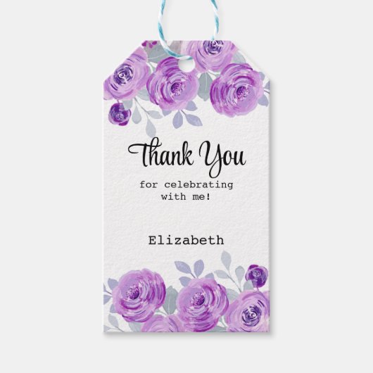 Pastel Purple Rose Floral Greenery Thank You Geschenkanhänger (Vorderseite)