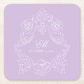 Pastel Purple Victorian Wedding Monogram Crest Rechteckiger Pappuntersetzer (Vorderseite)