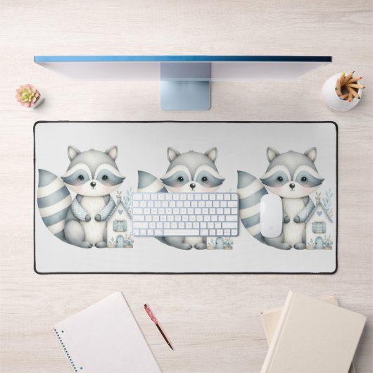 Pastel Raccoon Cottage Neutral Woodland Scene Schreibtischunterlage (Büro 1)