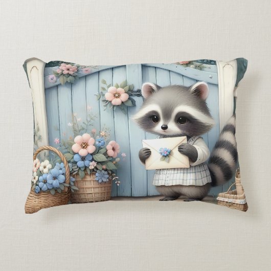Pastel Raccoon Letter Garden Dekokissen (Vorderseite)