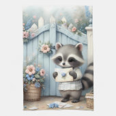 Pastel Raccoon Letter Garden Geschirrtuch (Vertikal)