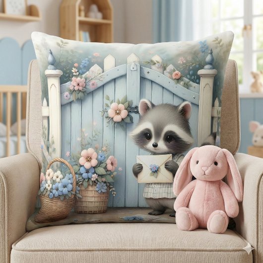Pastel Raccoon Letter Garden Kissen