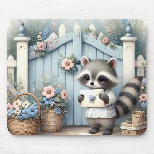 Pastel Raccoon Letter Garden Mousepad (Vorne)