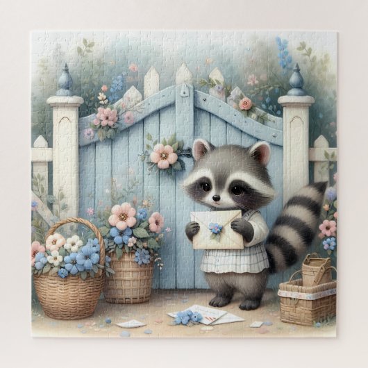 Pastel Raccoon Letter Garden Puzzle (Vertikal)