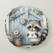 Pastel Raccoon Letter Garden Rundes Kissen (Rückseite)