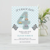 Pastel Race Day Birthday Car Einladung (Stehend Vorderseite)