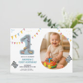 Pastel Race Track First Birthday Einladung (Stehend Vorderseite)