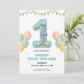 Pastel Racing First Birthday Party Einladung (Stehend Vorderseite)