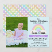 Pastel Rainbow 1. Geburtstag Einladung (Vorne/Hinten)