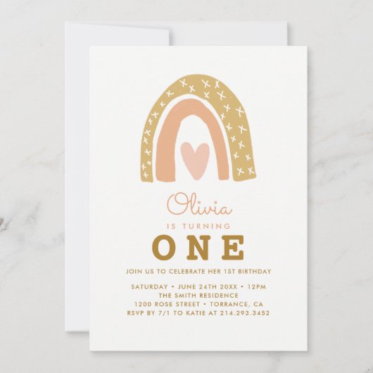 Pastel Rainbow 1. Geburtstag Einladungskarten (Vorderseite)