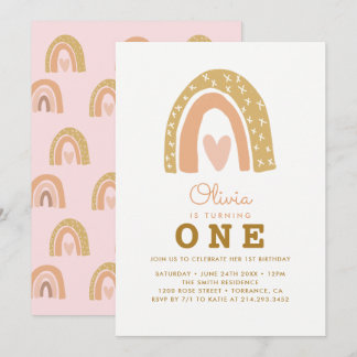 Pastel Rainbow 1. Geburtstag Einladungskarten