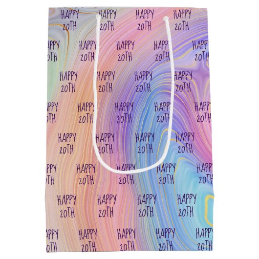 Pastel Rainbow 20. Geburtstag Mittlere Geschenktüte (Rückseite)