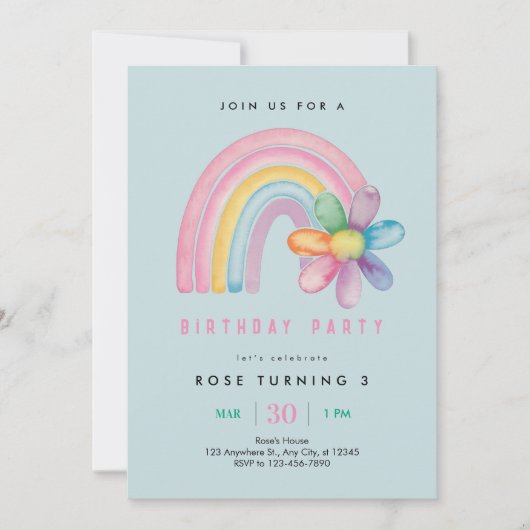 Pastel Rainbow 3. Geburtstag Party Einladung (Vorderseite)