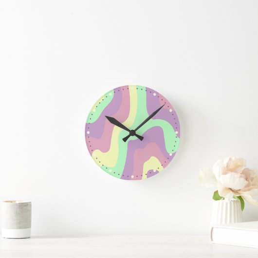 Pastel Rainbow Abstraktes Wavy Line-Muster Runde Wanduhr (Zuhause)