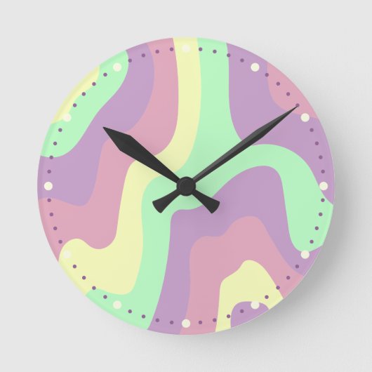Pastel Rainbow Abstraktes Wavy Line-Muster Runde Wanduhr (Vorderseite)
