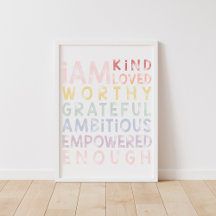 Pastel Rainbow Affirmations for Kids Poster