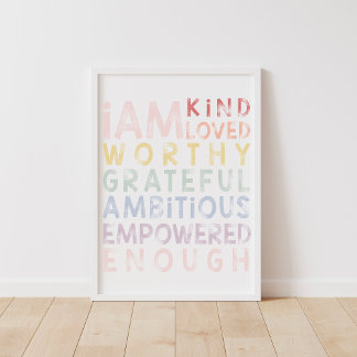 Pastel Rainbow Affirmations for Kids Poster