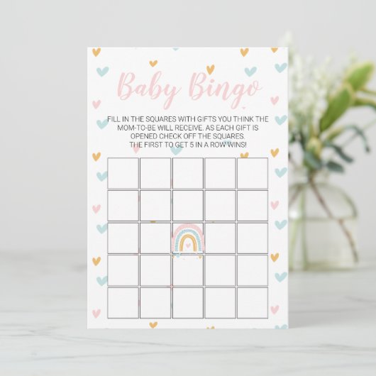 Pastel Rainbow and Hearts Baby Showcard Einladung (Stehend Vorderseite)