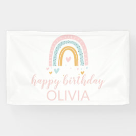 Pastel Rainbow and Hearts Birthday Banner