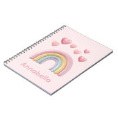 Pastel Rainbow and Hearts with Pink Custom Name Notizblock (Linke Seite)