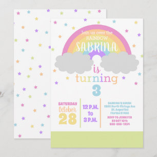 Pastel Rainbow and Stars Geburtstagsparty Einladun Einladung