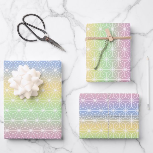 Pastel Rainbow Asanoha Geometrisches Muster Geschenkpapier Set (Vorderseite)