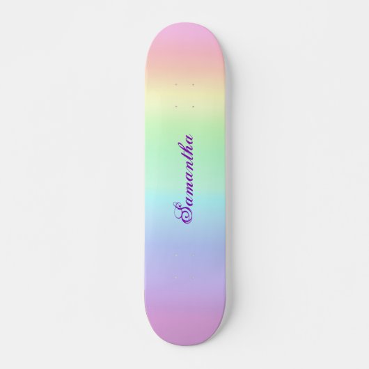 Pastel Rainbow Ästhetischer Lila Name Skateboard (Vorne)