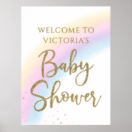 Pastel Rainbow Baby Dusche Begrüßung Zeichen für F Poster