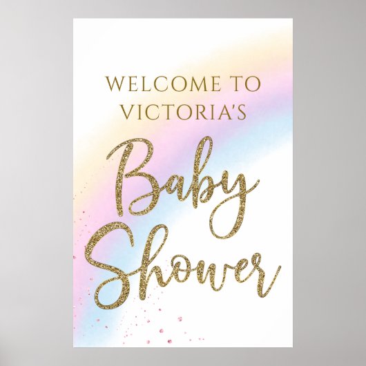 Pastel Rainbow Baby Dusche Begrüßung Zeichen für F Poster (Vorne)