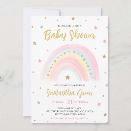 Pastel Rainbow Baby Dusche Einladung (Vorderseite)