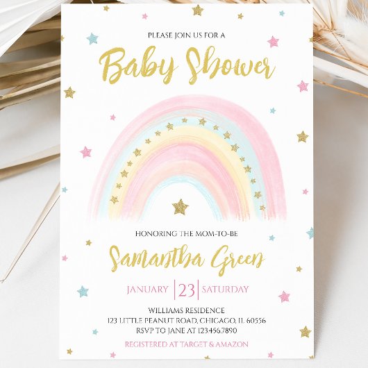 Pastel Rainbow Baby Dusche Einladung