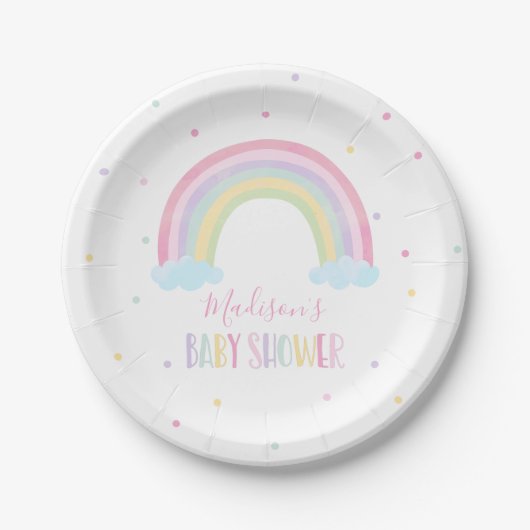 Pastel Rainbow Baby Dusche Pappteller (Vorderseite)