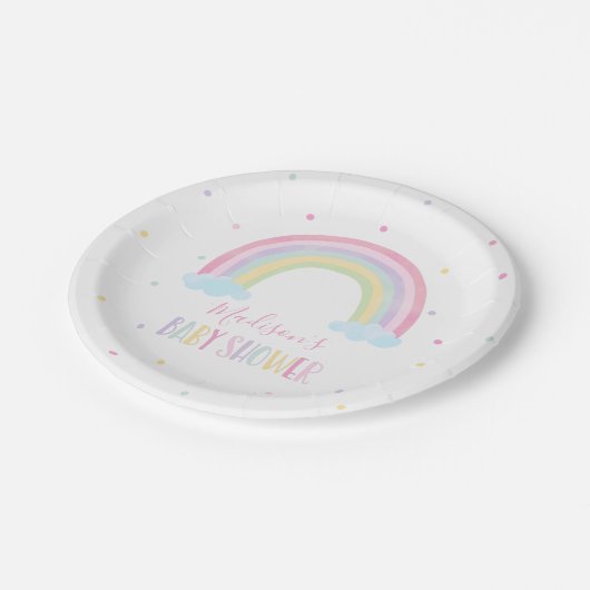 Pastel Rainbow Baby Dusche Pappteller (Schrägansicht)
