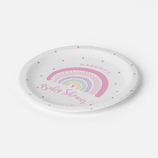 Pastel Rainbow Baby Dusche Pappteller (Schrägansicht)