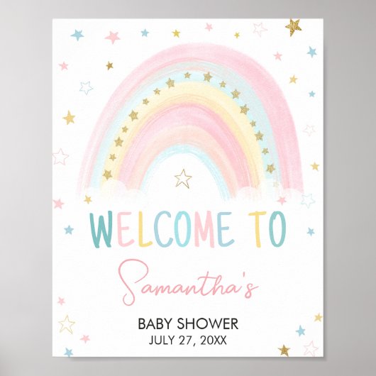 Pastel Rainbow Baby Dusche Willkommen Poster (Vorne)