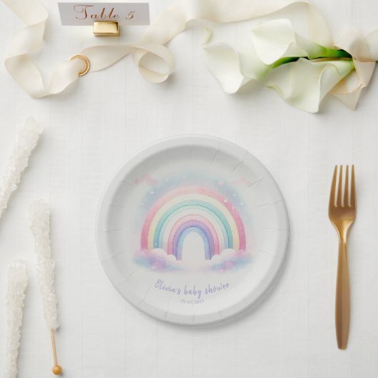Pastel Rainbow Baby Shower Paper Plate Pappteller (Hochzeit)