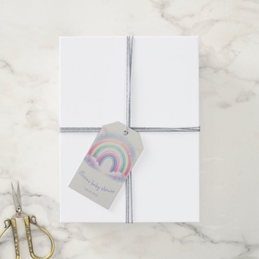 Pastel Rainbow Baby Showmarke | Personalisiert Geschenkanhänger (Mit Garn)