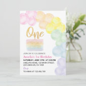 Pastel Rainbow Ballon 1. Geburtstag Einladung (Stehend Vorderseite)