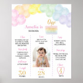 Pastel Rainbow Balloon Birthday Milestone Poster (Vorne)