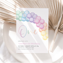 Pastel Rainbow Balloon Garland 1. Geburtstag Party Einladung