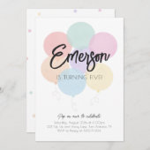 Pastel Rainbow Balloons Geburtstagsparty Einladung (Vorne/Hinten)