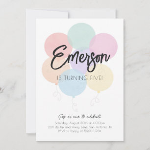 Pastel Rainbow Balloons Geburtstagsparty Einladung