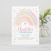 Pastel Rainbow Birthday Einladung (Stehend Vorderseite)