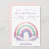Pastel Rainbow Birthday Einladung - Party Einladun (Vorne/Hinten)